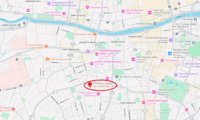 Premier Inn Dublin Liberties map